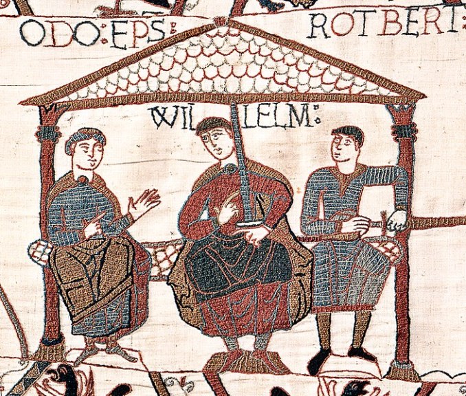Panel from the Bayeux Tapestry - this one depicts Bishop Odo of Bayeux, Duke William, and Count Robert of Mortain.